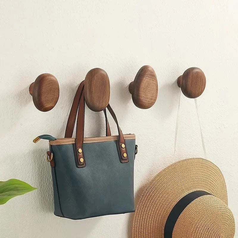 Natural Wooden Wall Hooks with Rounded Design