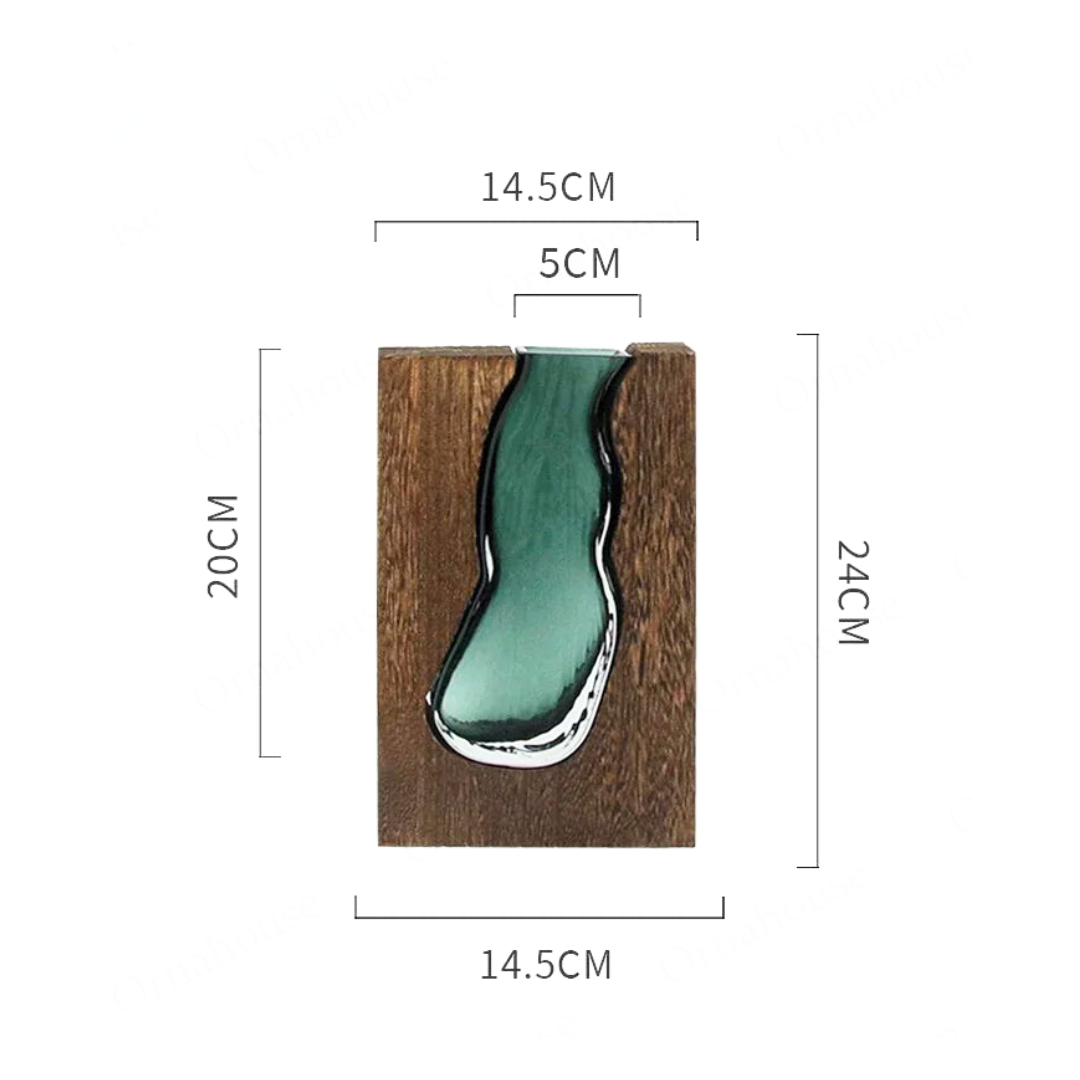 Jarrones decorativos de madera con insertos de vidrio esculpido