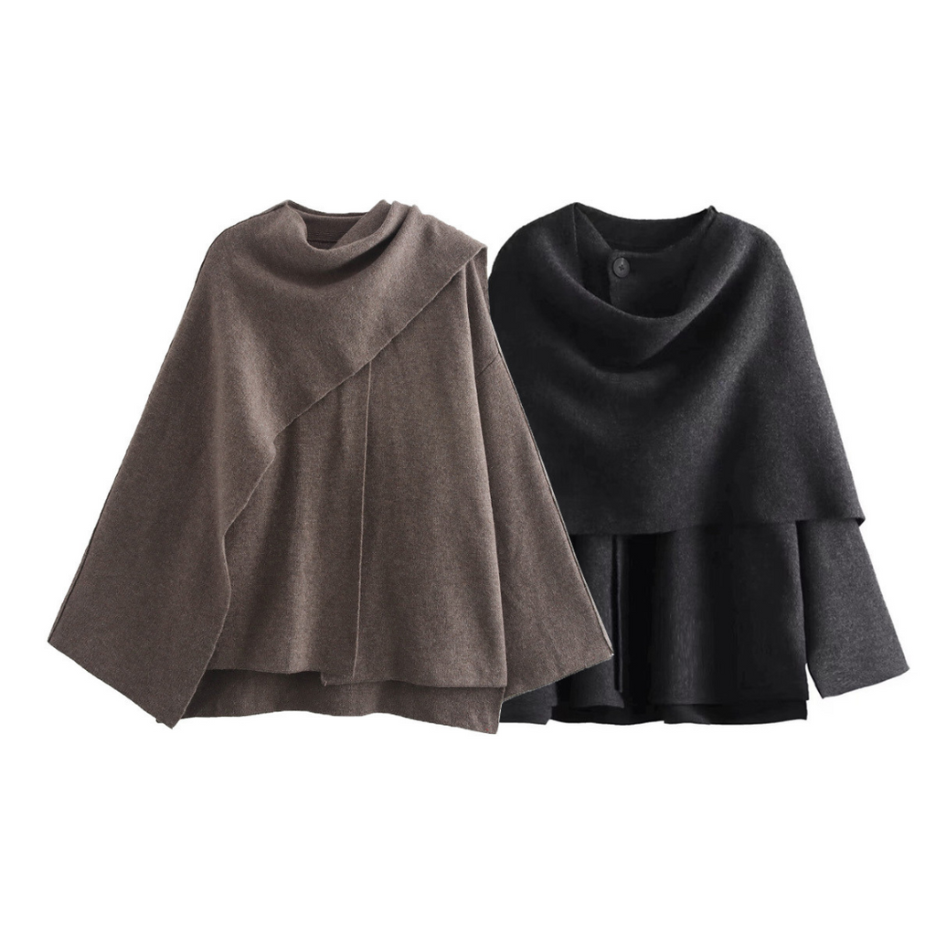 Damponcho med draperad halsringning