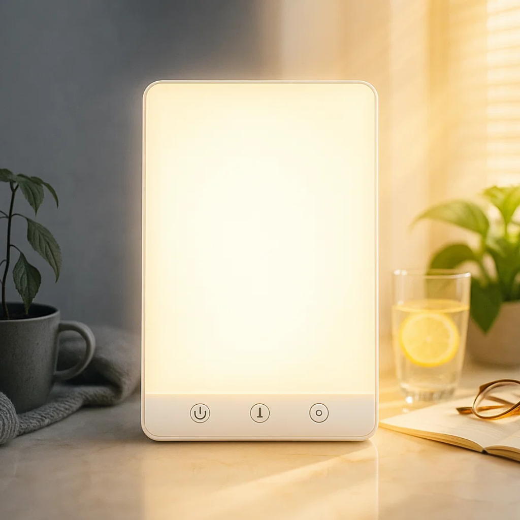 Lysterapi-lampe mod vinterdepression med 10.000 lux, justerbar lysstyrke og timer
