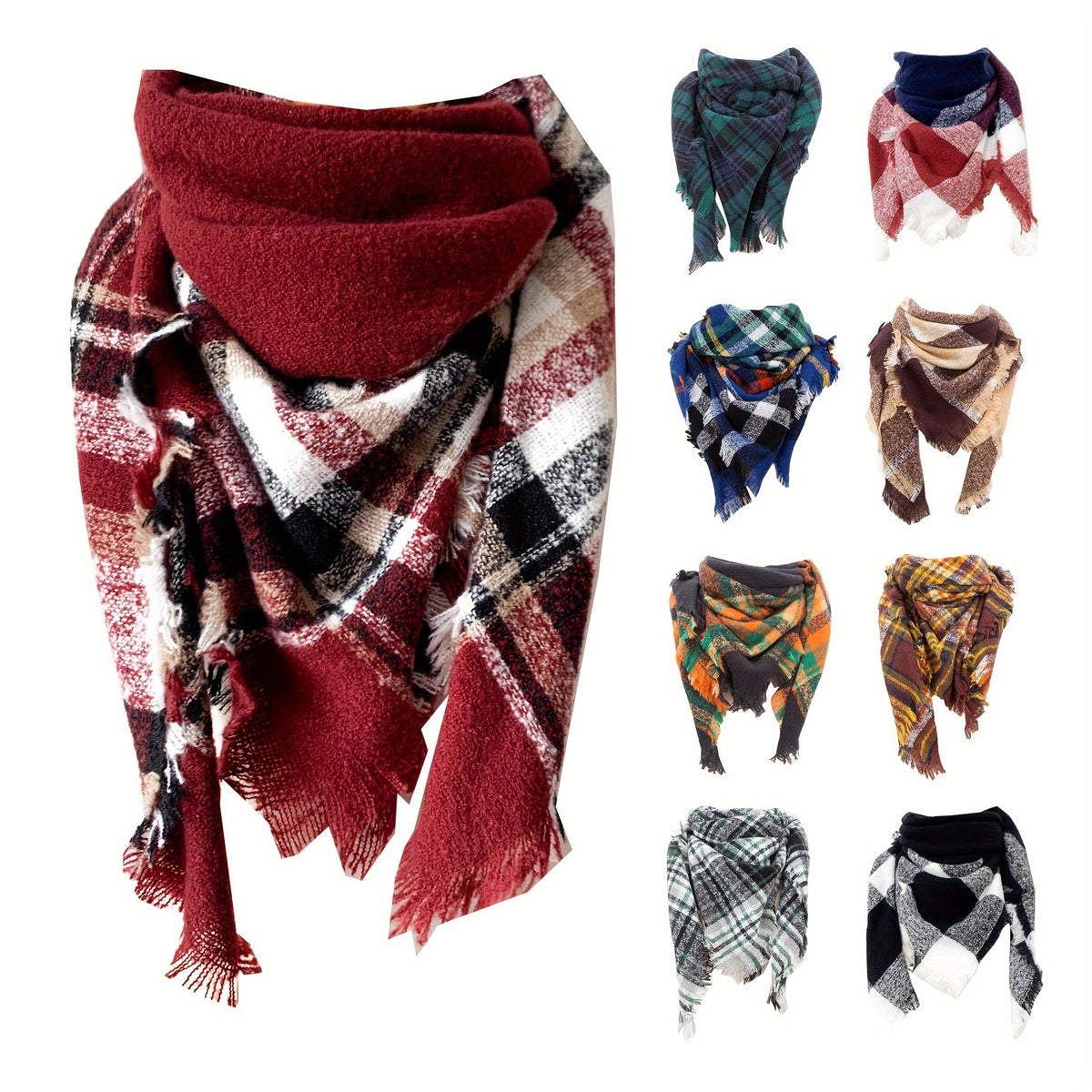 Plaid Fringed Blanket Scarf