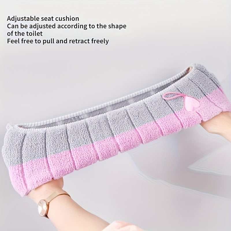 Plyschöverdrag till toalettstol med tjockt, texturerat tyg och töjbar ringdesign