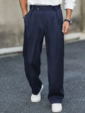 Pantalones de pierna ancha con pliegues delanteros para hombre, cómodos y casuales