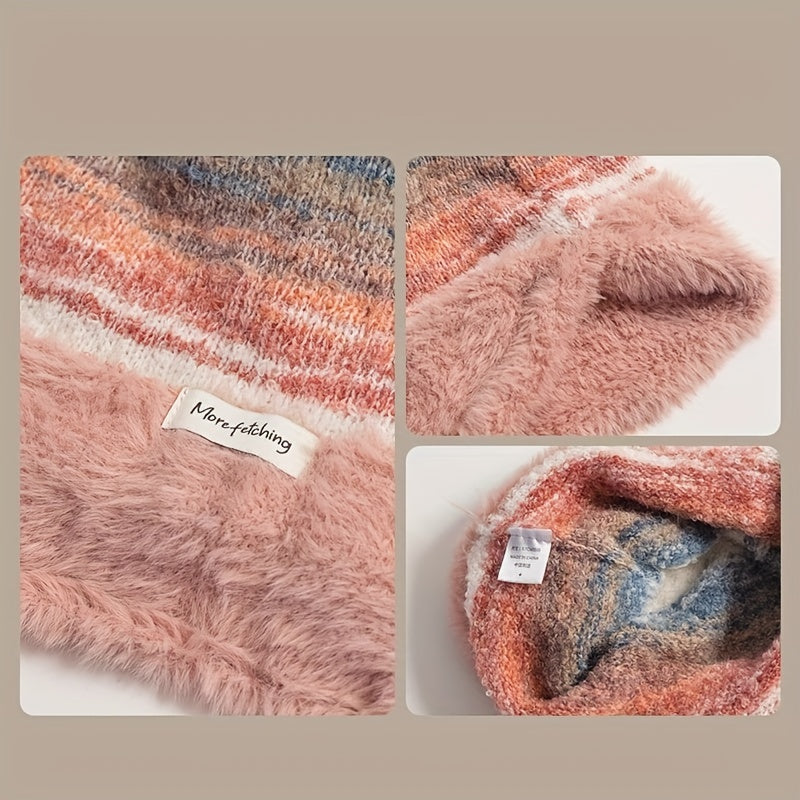 Striped Plush Slouch Beanie