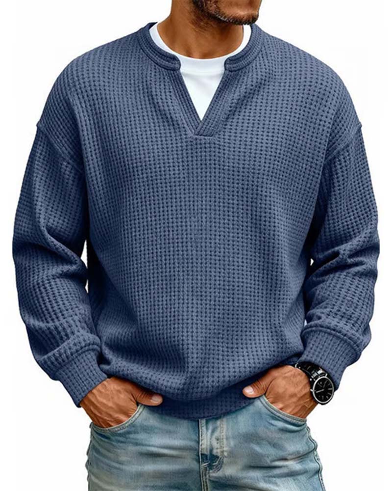 Men’s Waffle Textured Notch Neck Pullover