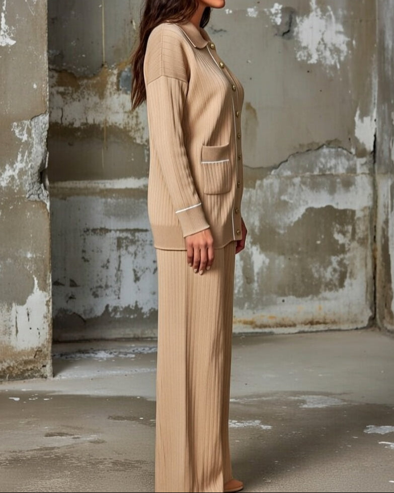 Women's Ribbed Button-Front Pants Set