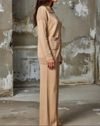 Women's Ribbed Button-Front Pants Set