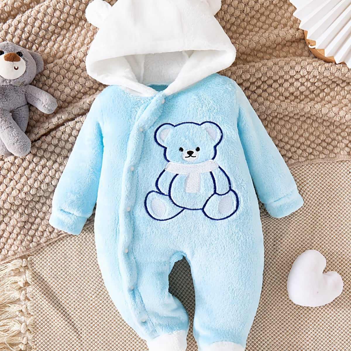 Baby Bear Hooded Fleece Romper