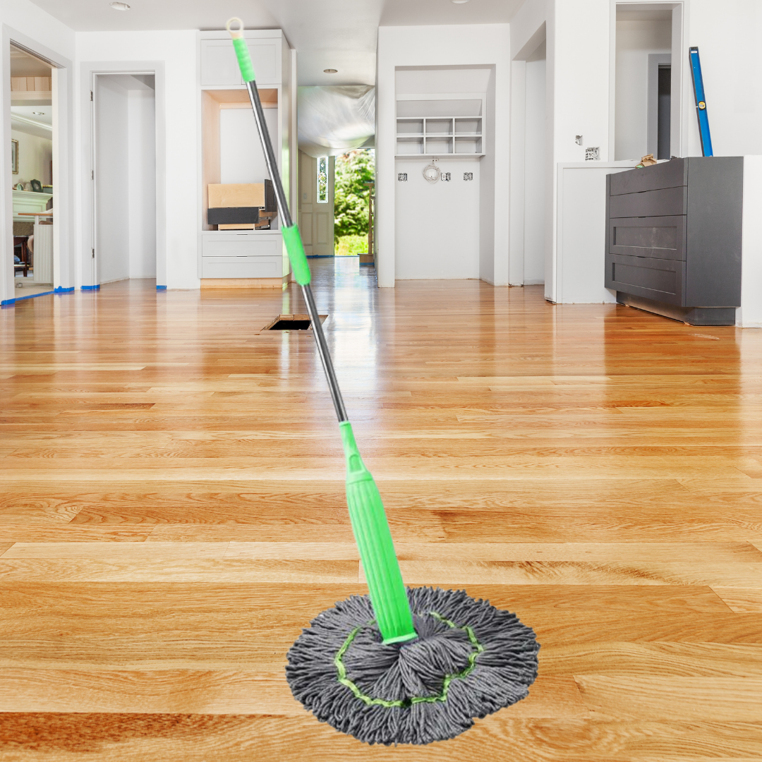 Balai à franges rotatif en microfibre avec manche vert