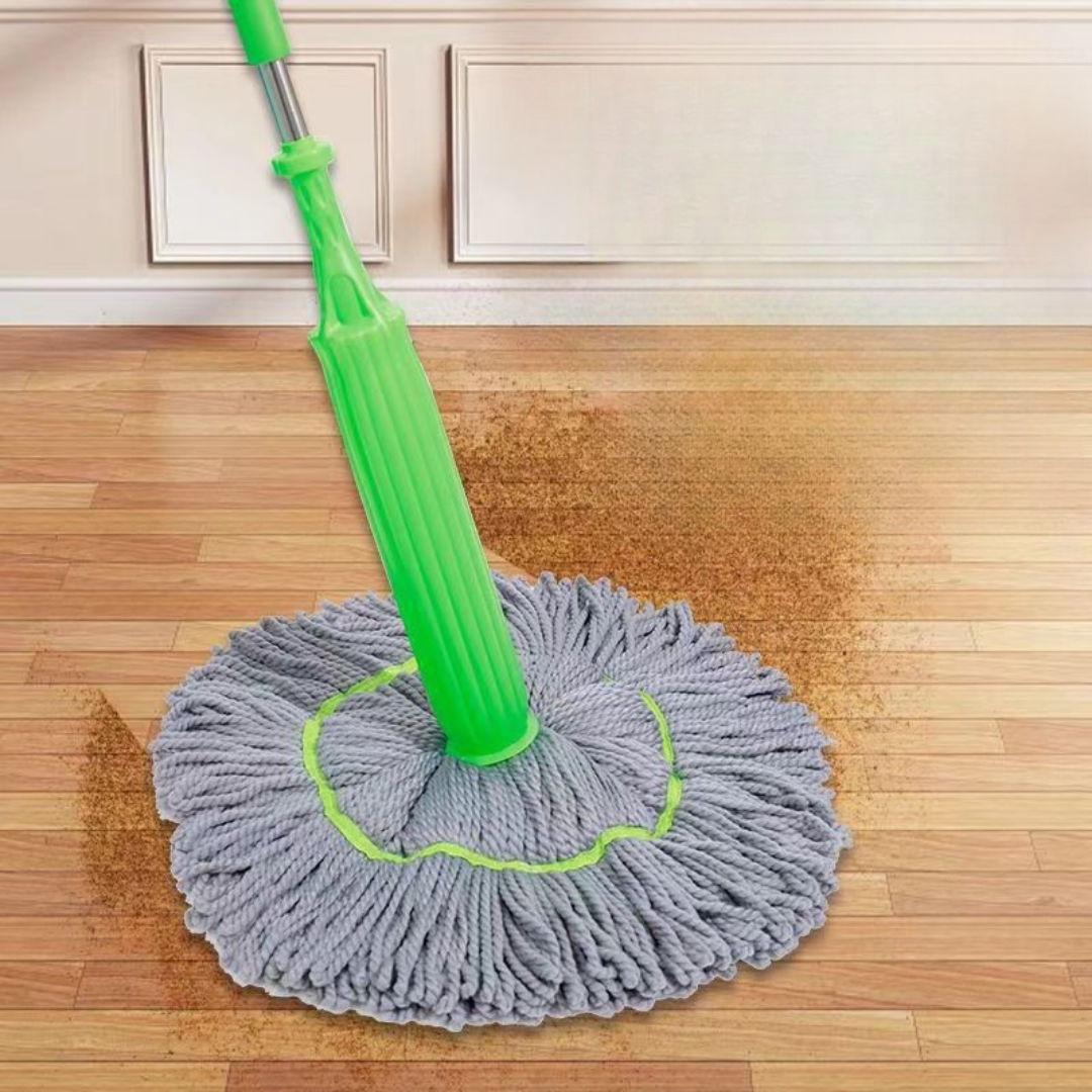Balai à franges rotatif en microfibre avec manche vert