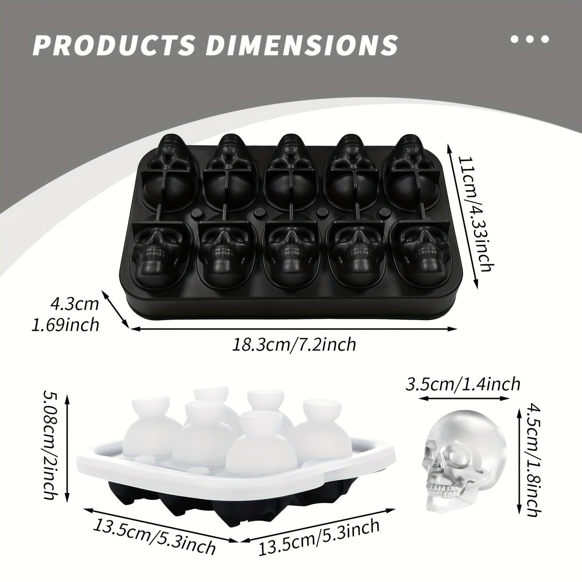 Stampo in silicone per cubetti di ghiaccio a forma di teschio con sei stampi grandi