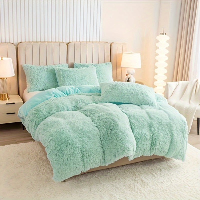 Plush Shaggy Duvet Cover Set with Matching Pillowcases for Cozy Bedding