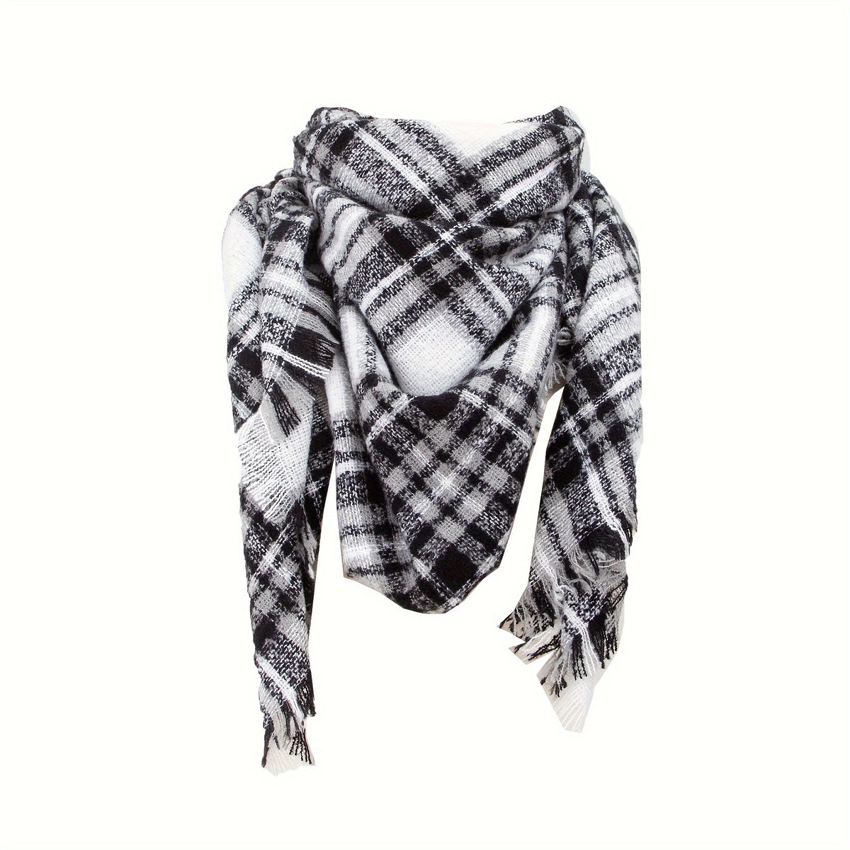 Plaid Fringed Blanket Scarf