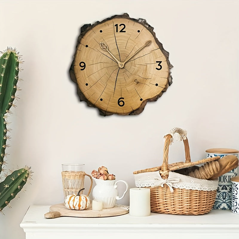 Reloj de pared rústico con forma de rodaja de árbol