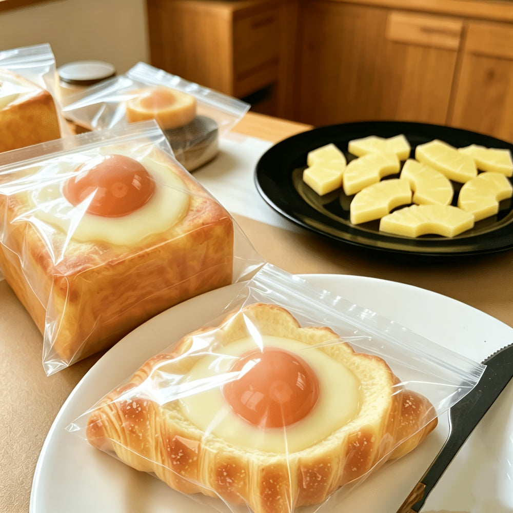 Stressleksak som kläms ihop, rostat bröd med stekt ägg