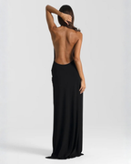 Robe maxi dos nu pour femmes avec fente latérale drapée  