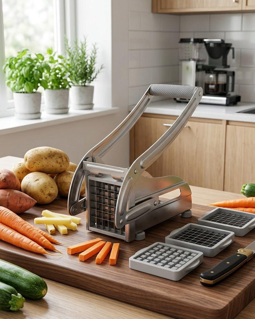 Kartoffelskærer i rustfrit stål med udskiftelige blade