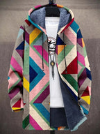 Men’s Geometric Hooded Long Jacket