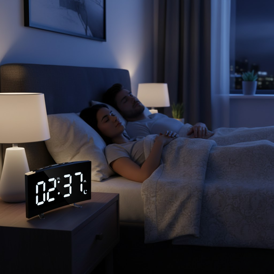 Buet LED-digitalvækkeur med dæmpbart display