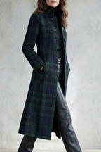 Women’s Long Plaid Button Coat