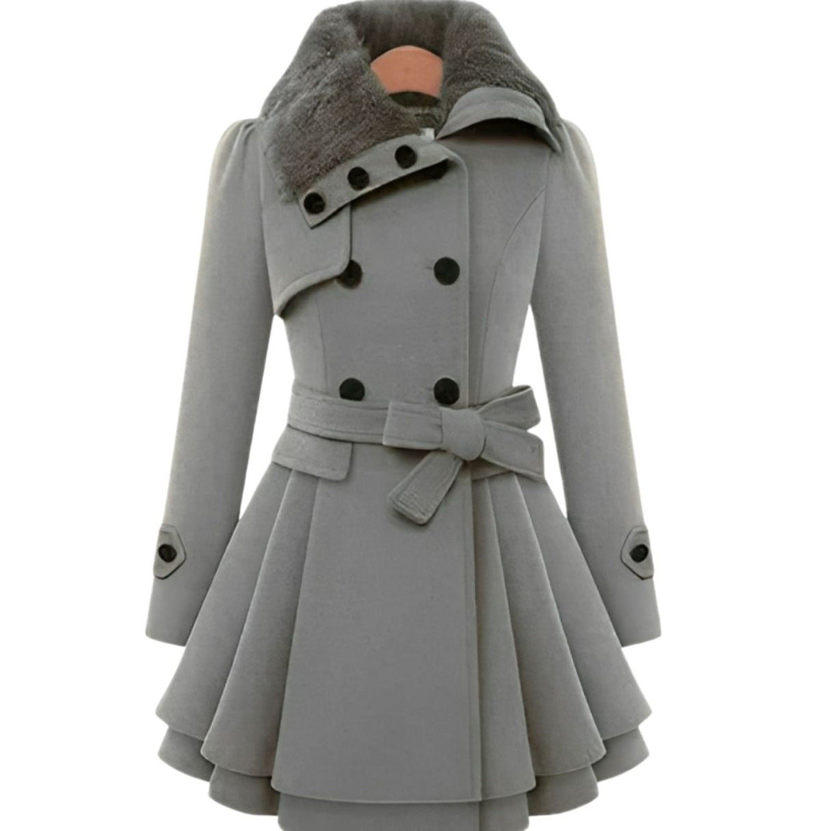 Manteau ceinturé croisé pour femme à col en fausse fourrure