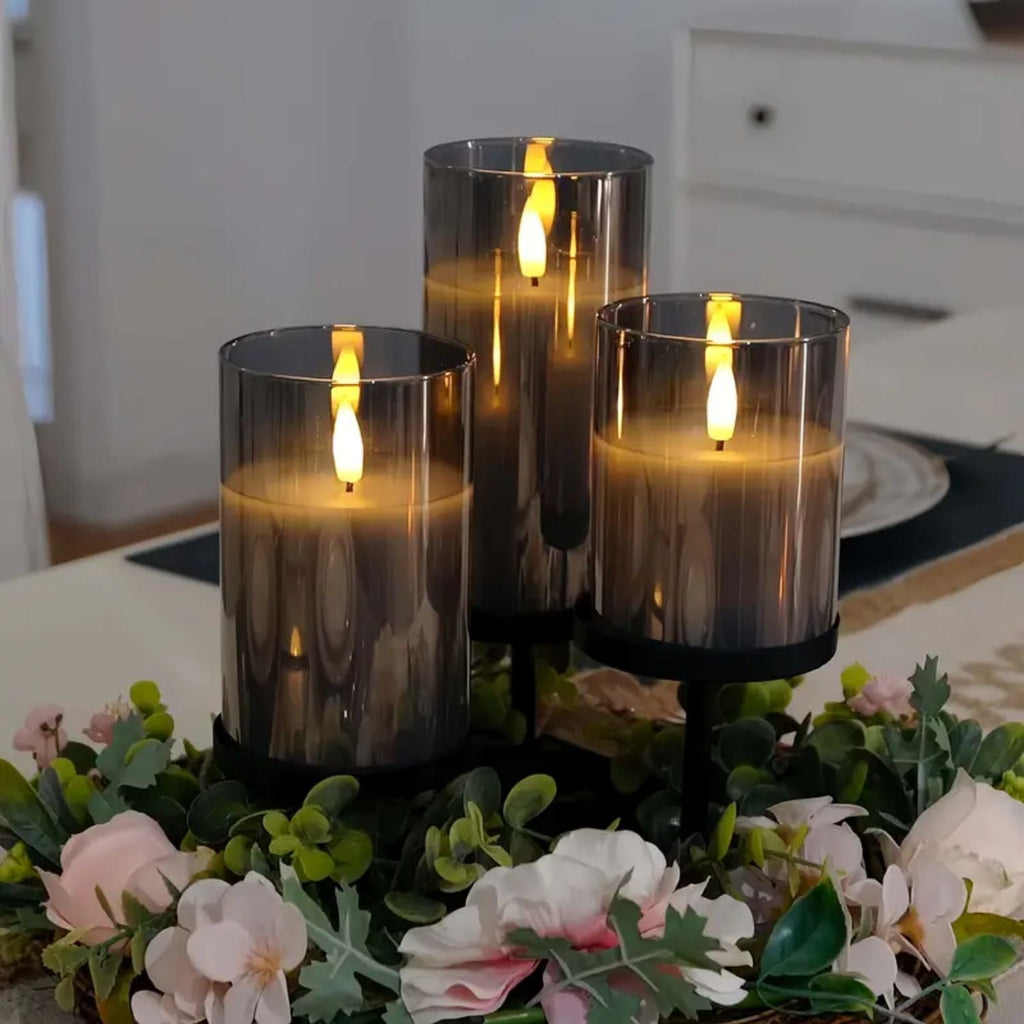 Set di 3 candele LED in vetro senza fiamma con telecomando