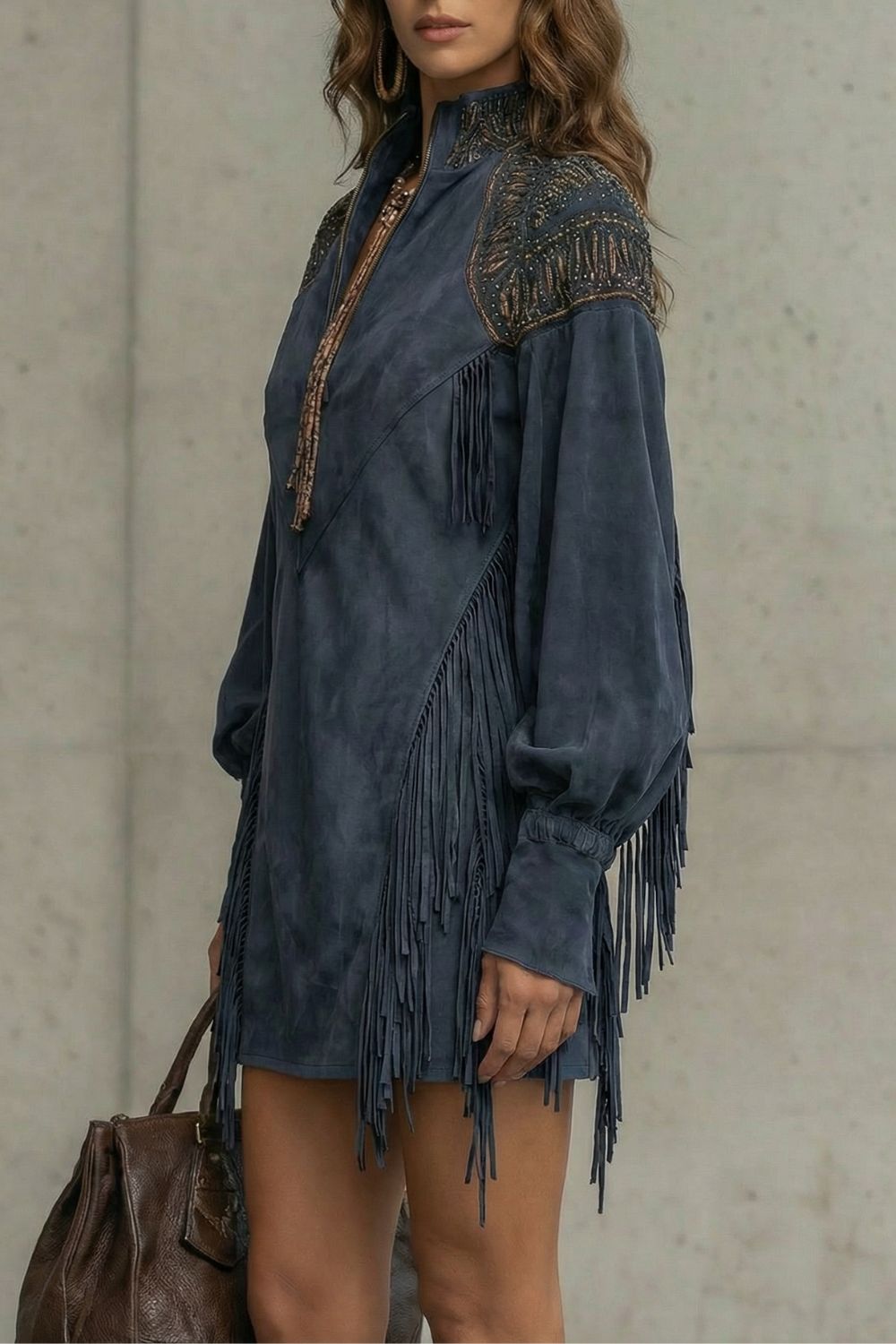 Vestido corto occidental con flecos para mujer