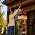 Festliche Weihnachtsbeleuchtung zum Aufhängen in Form einer Weihnachtsmannmütze mit Stern- und Baumornamenten