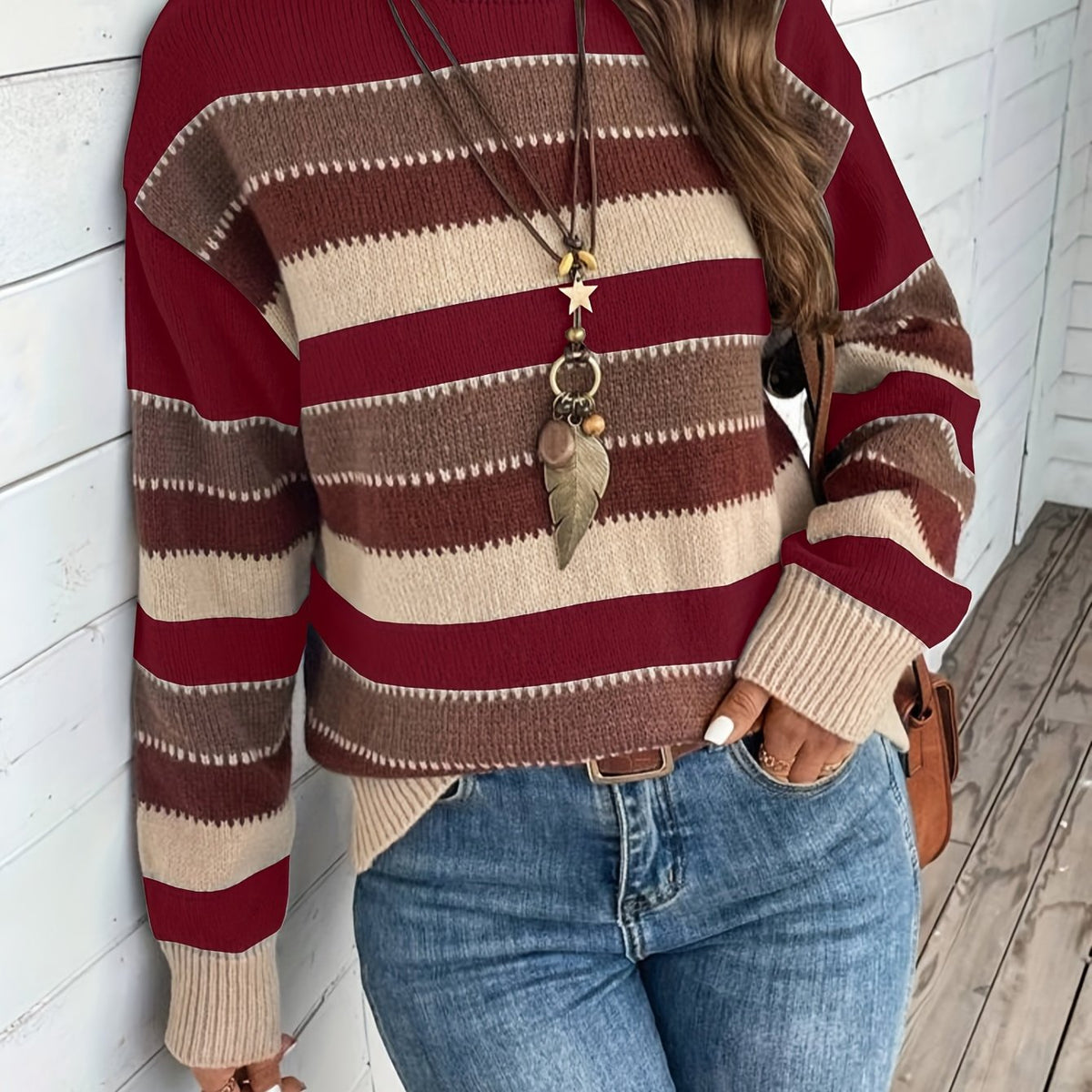 Women’s Colourblock Striped Crew Neck Sweater