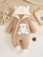 Combinaison polaire à capuche pour bébé avec motif ourson