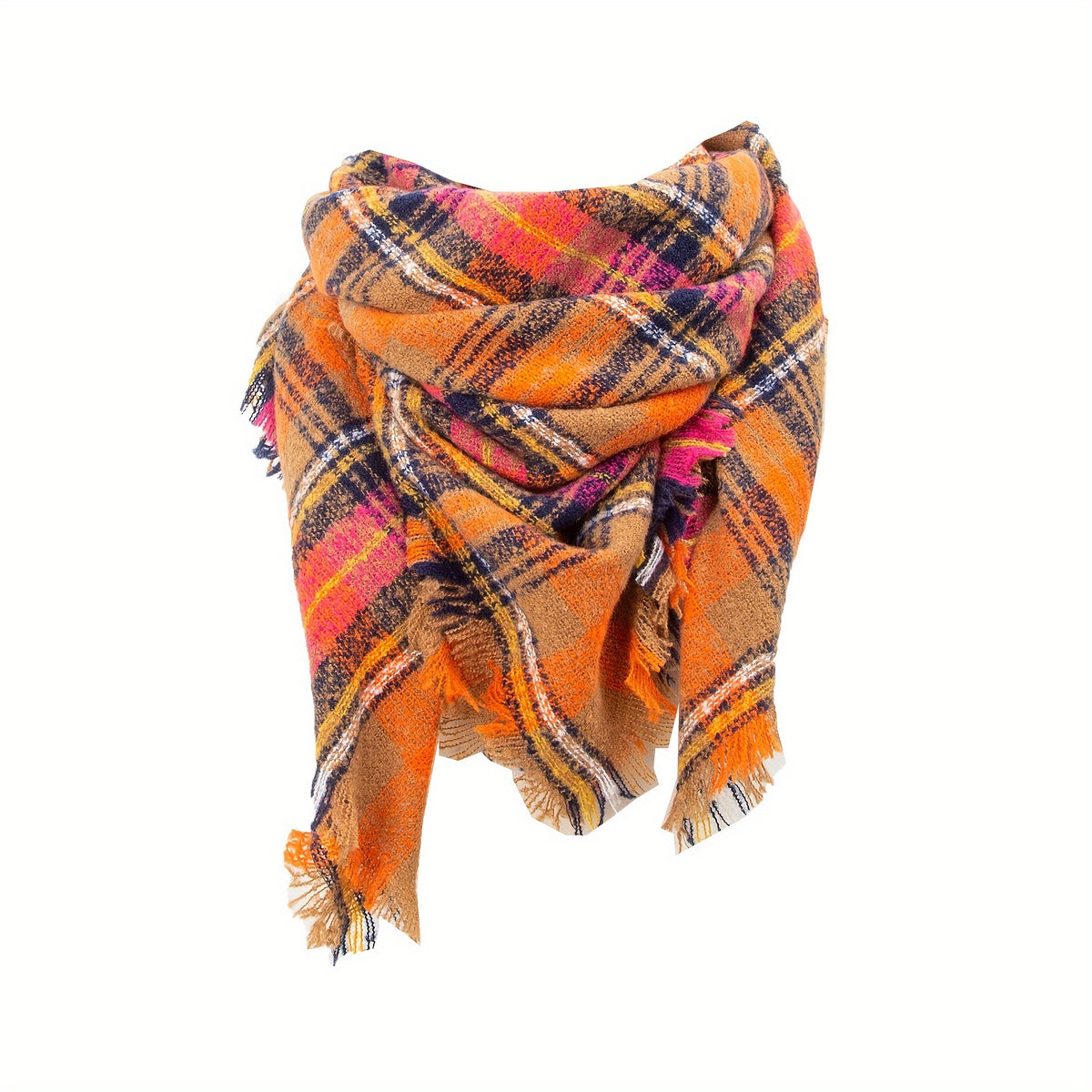 Plaid Fringed Blanket Scarf