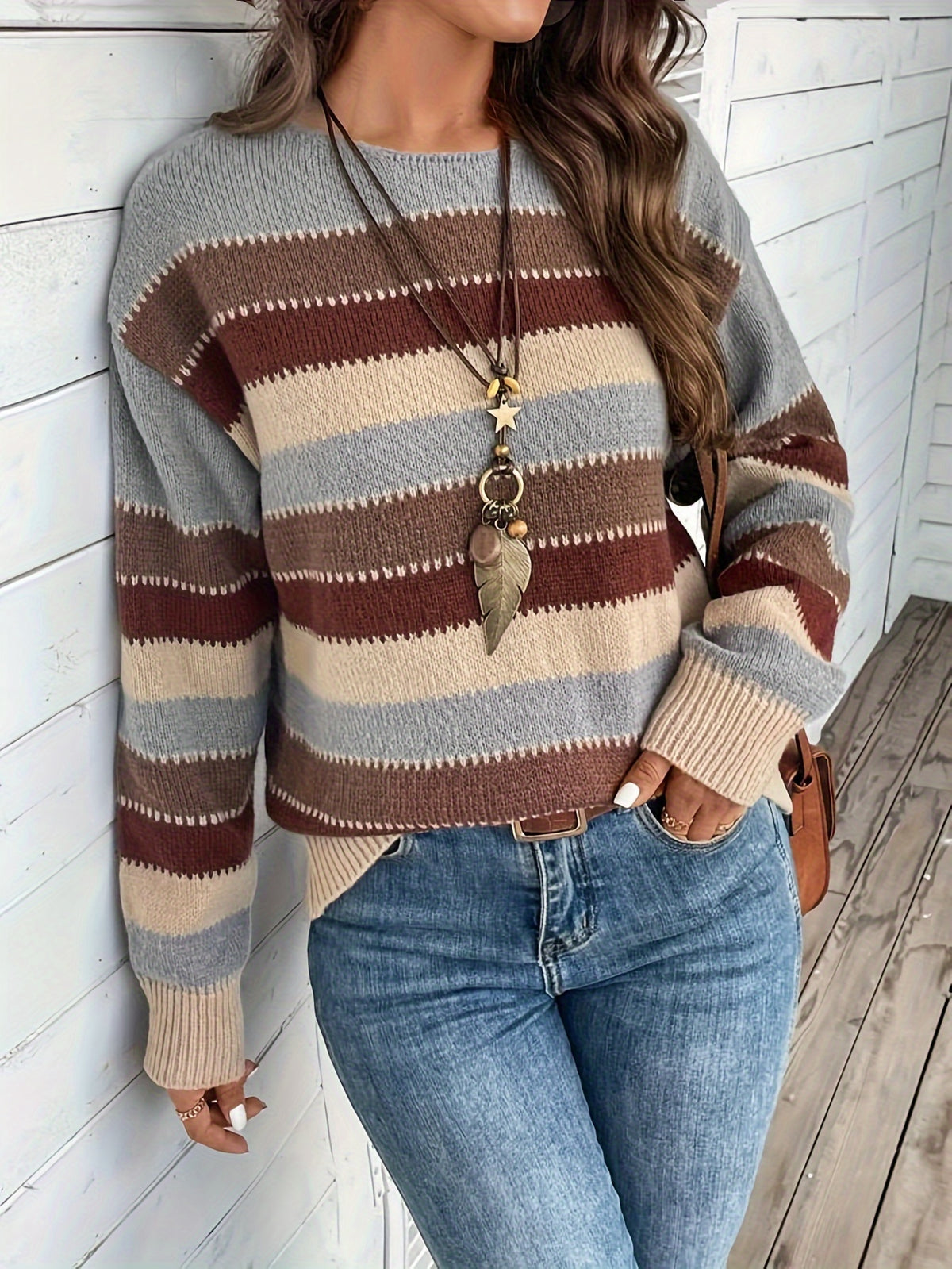 Women’s Colourblock Striped Crew Neck Sweater