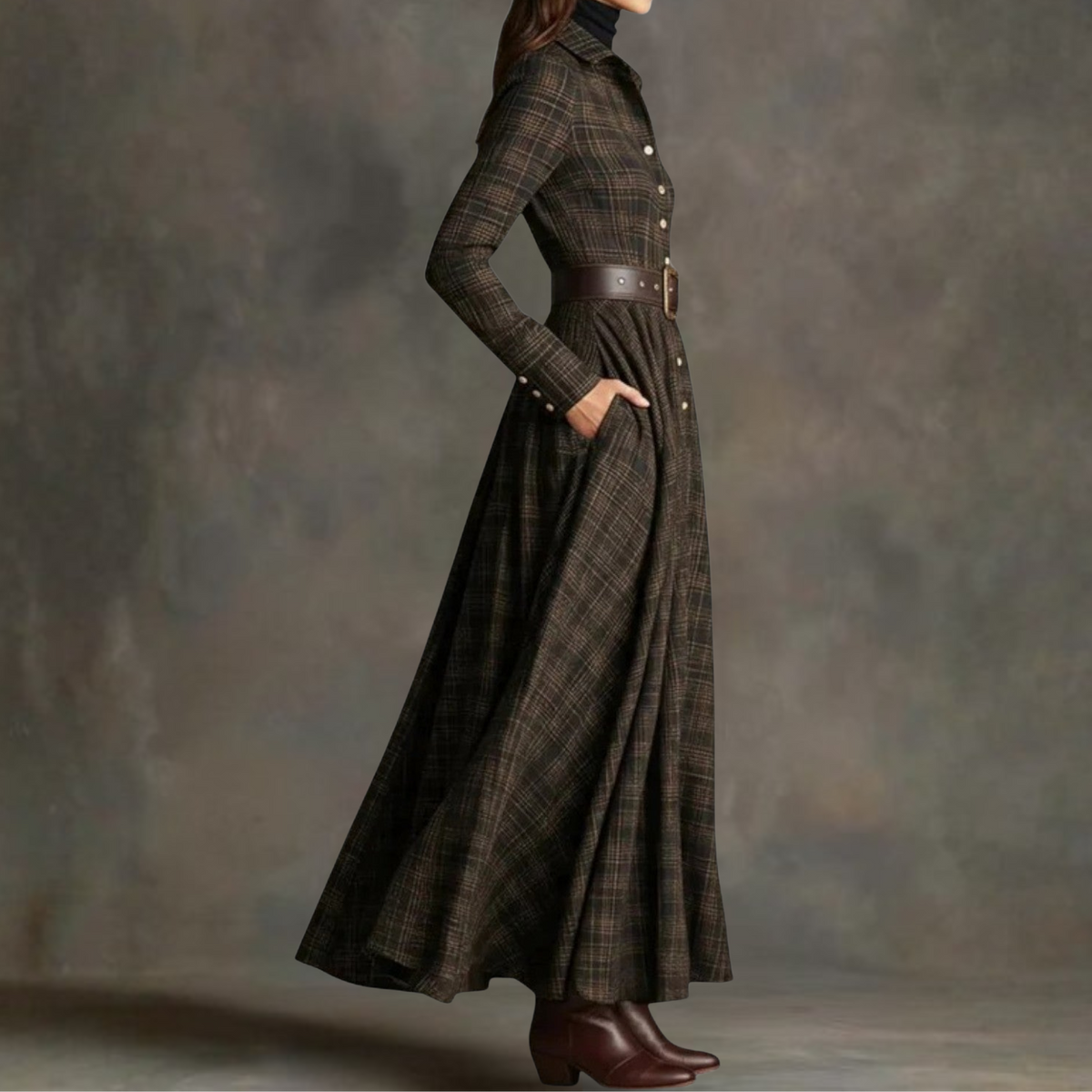 Women's Plaid Button-Front Maxi Dress
