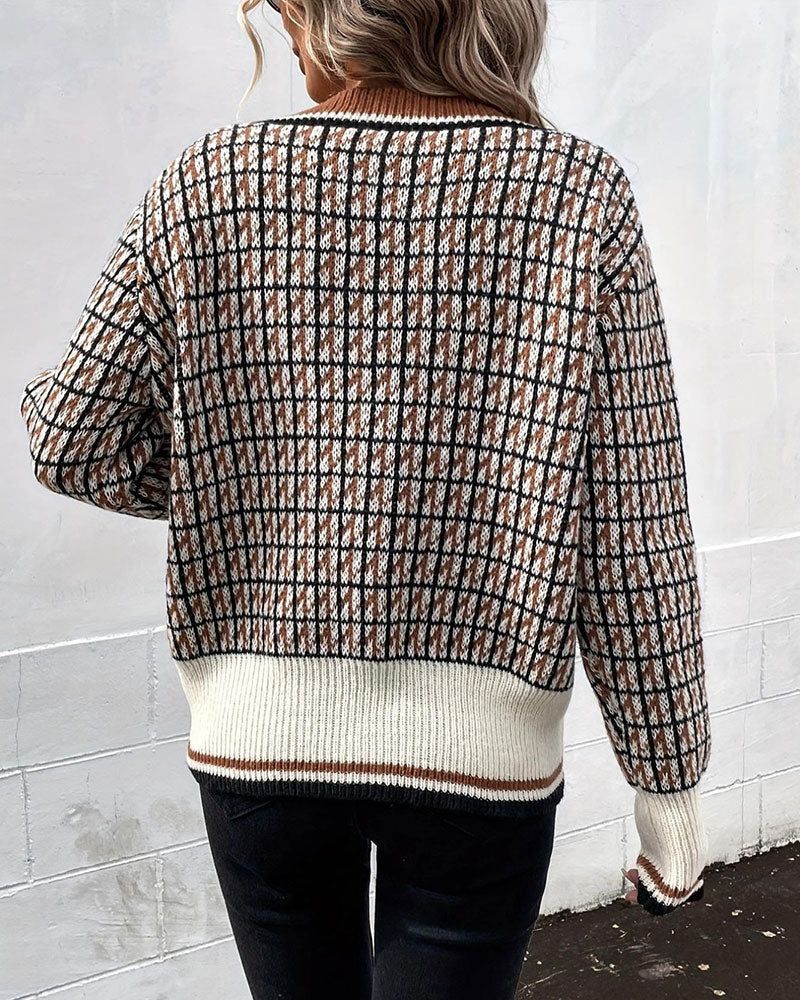 Women’s Geometric Pattern Button Cardigan