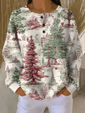 Top henley con estampado navideño para mujer