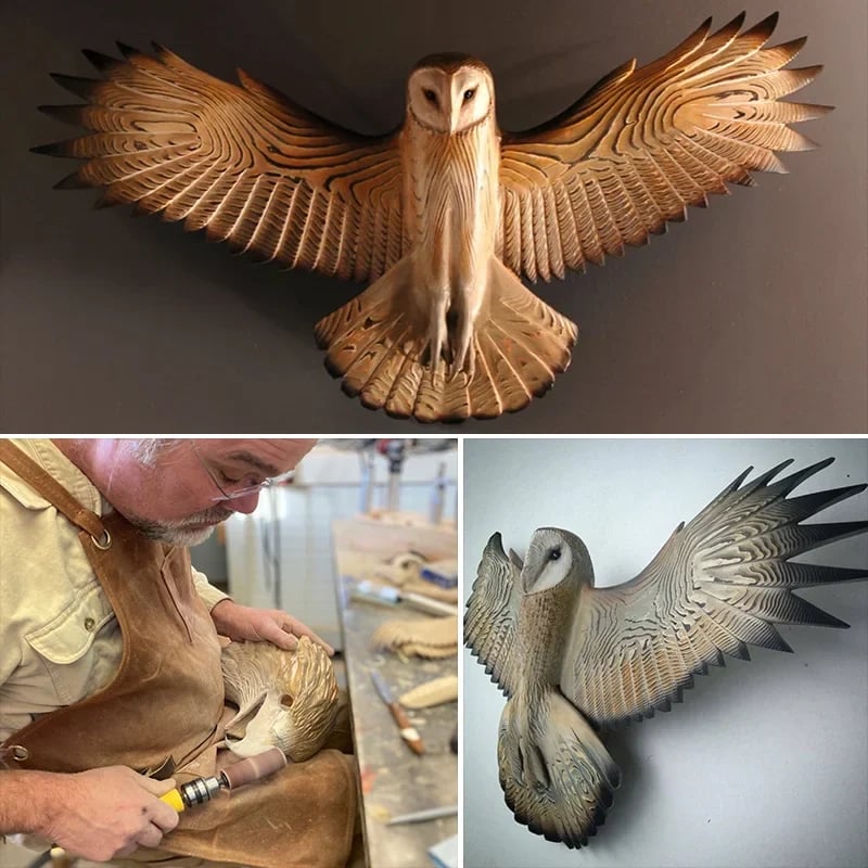 Decorative Flying Owl Wall Sculpture with Detailed Wings and Rustic Nature-Inspired Design