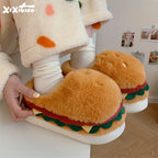 Pantuflas de felpa con forma de hamburguesa novedosas