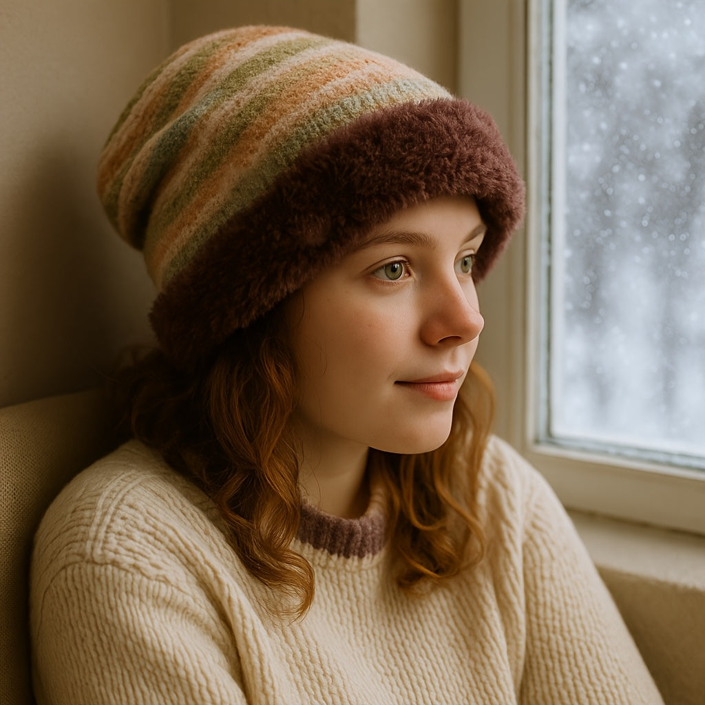 Striped Plush Slouch Beanie