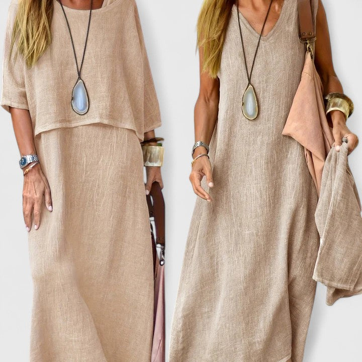 Vestido midi para mujer con capa superpuesta y ajuste relajado