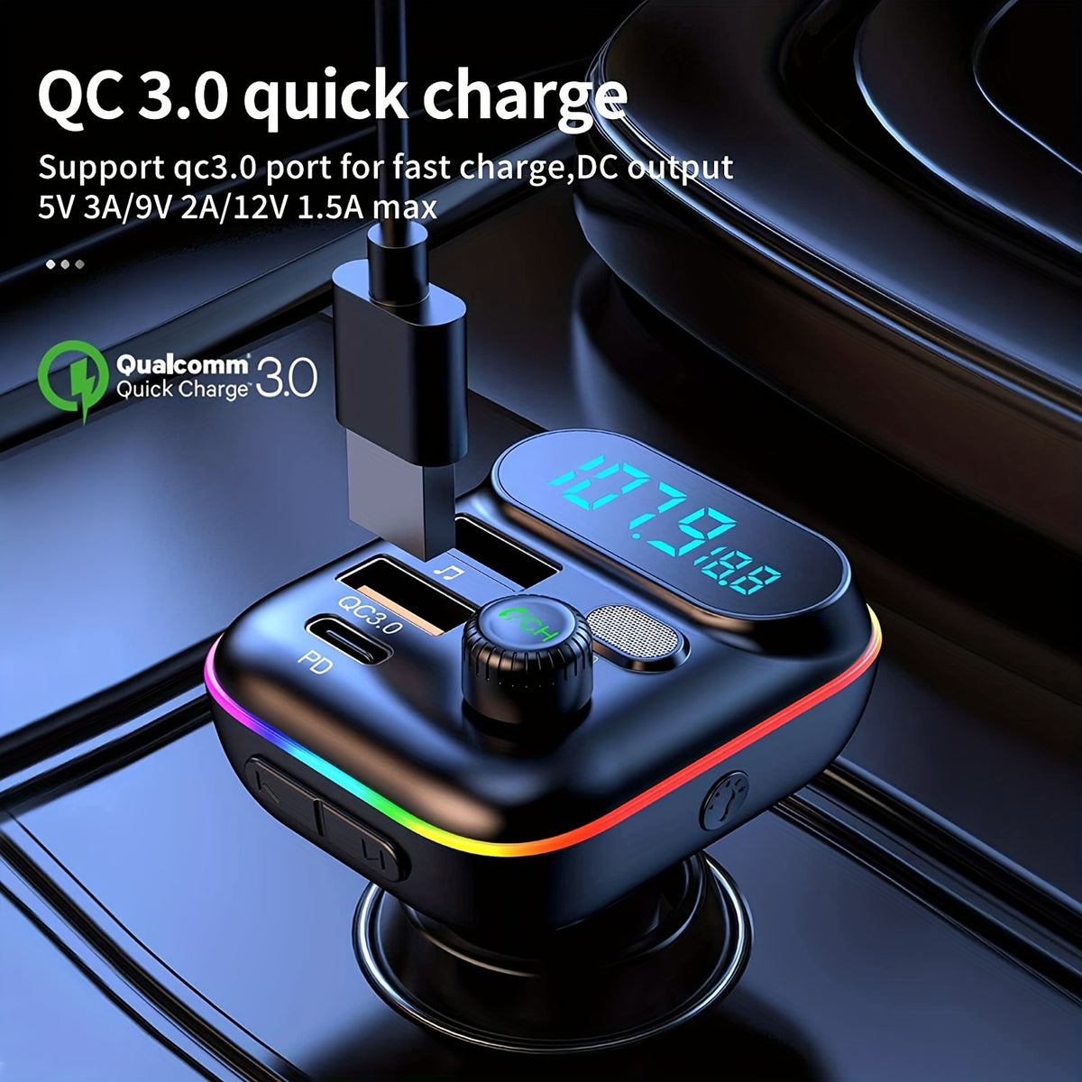 Transmiter FM Bluetooth z portami USB do ładowania