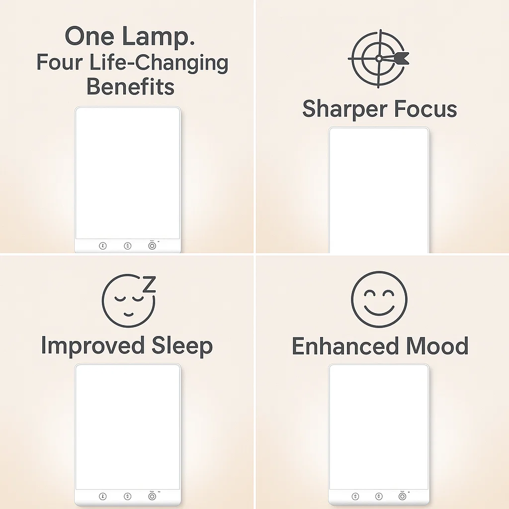 Lysterapi-lampe mod vinterdepression med 10.000 lux, justerbar lysstyrke og timer