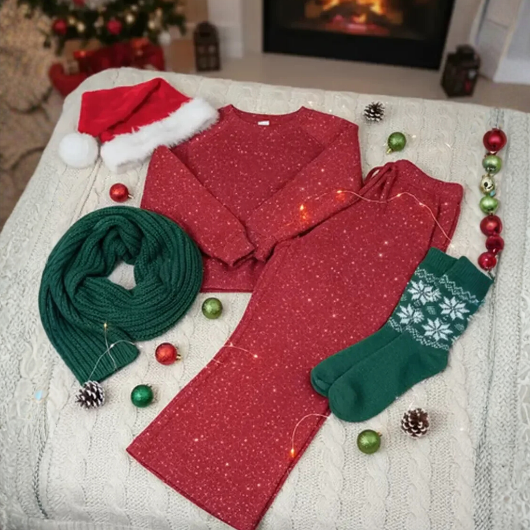 Women's Glitter Lounge Set with Wide-Leg Pants