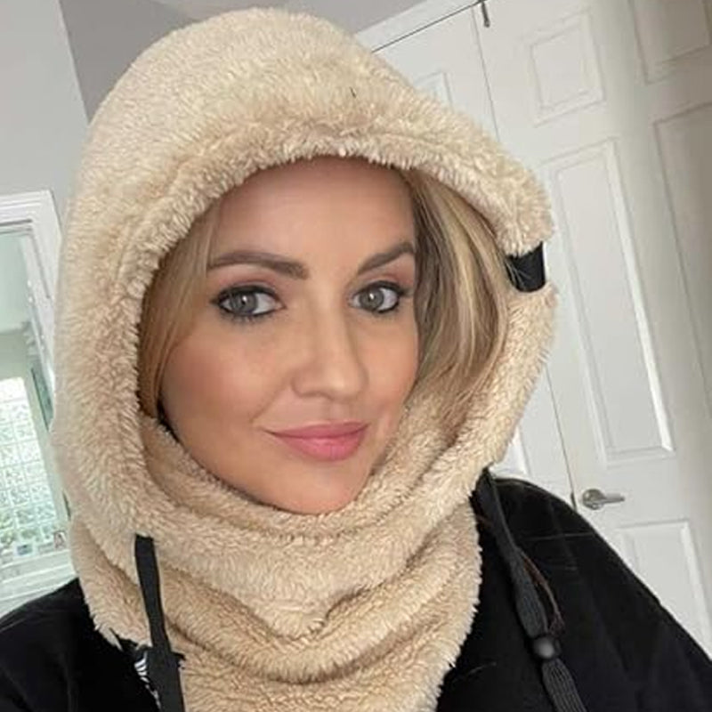 Plush Hooded Neck Warmer with Adjustable Drawcord
