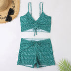 Kvinders blomsterprint tankini sæt med snøre-top og badeshorts