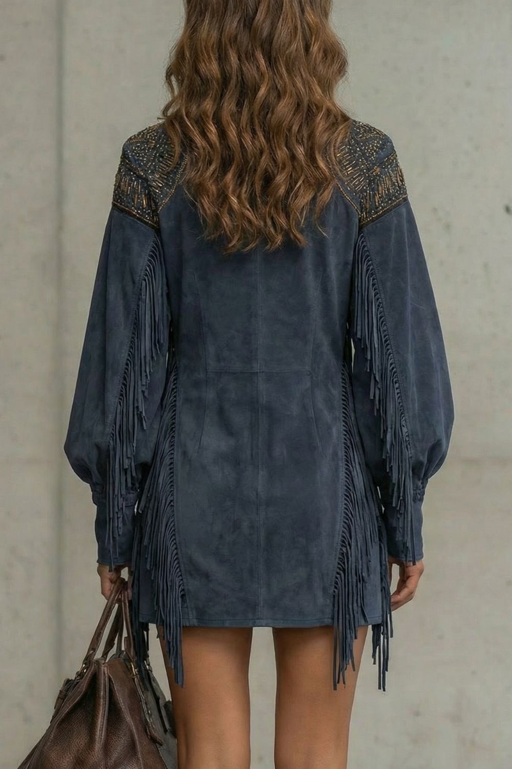 Vestido corto occidental con flecos para mujer