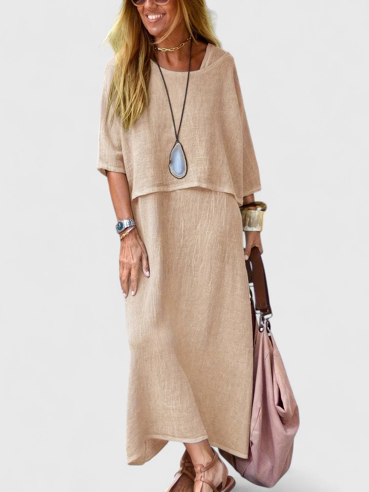 Vestido midi para mujer con capa superpuesta y ajuste relajado
