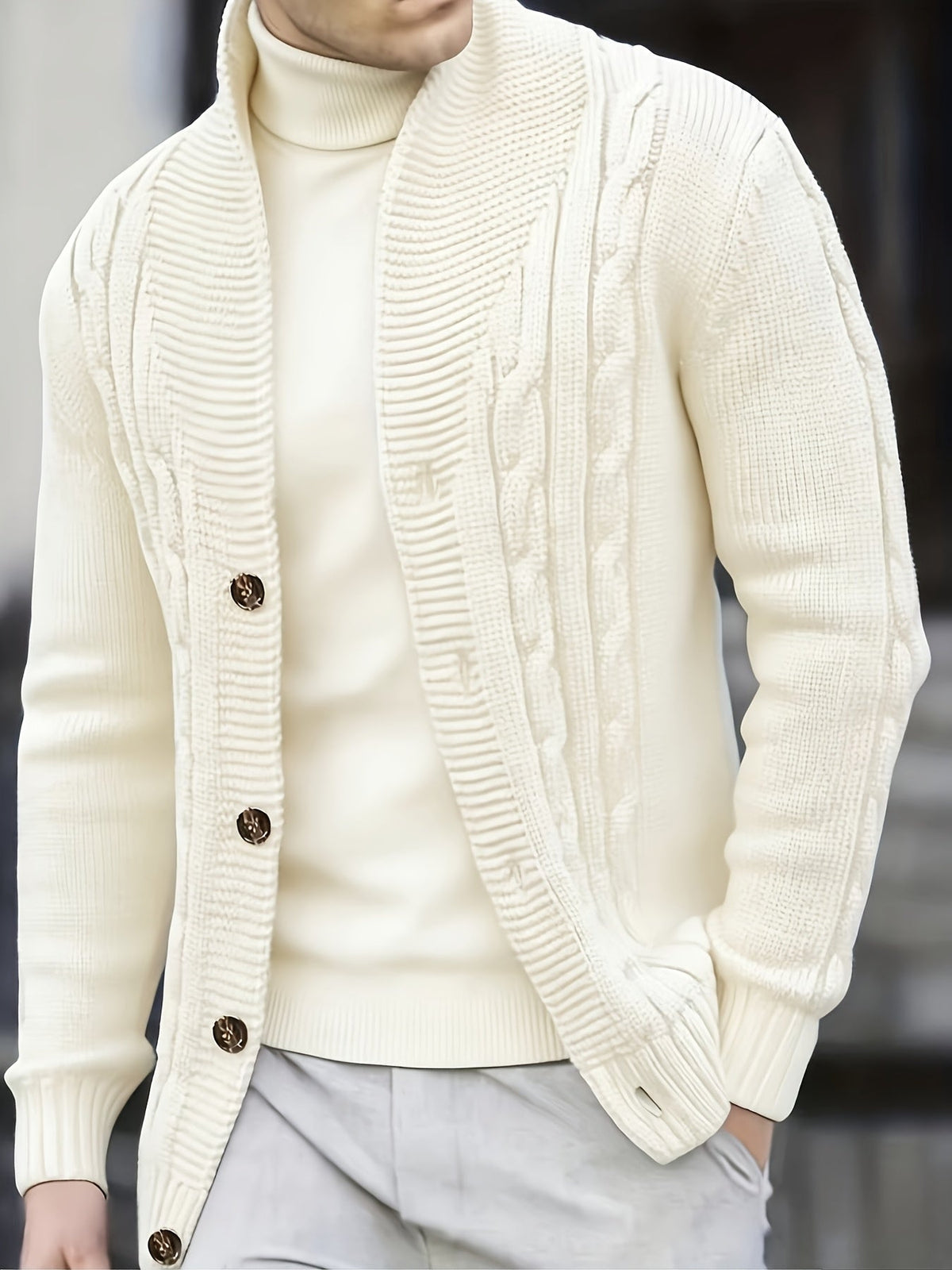 Men’s Cable Knit Shawl Cardigan