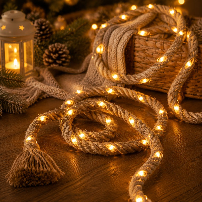 Rustikale Lichterkette mit Seil