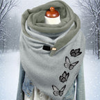 Butterfly Print Triangle Scarf with Soft Wrap Design and Decorative Clasp for Cool Weather