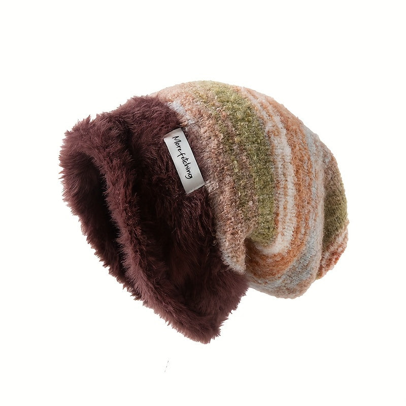 Striped Plush Slouch Beanie